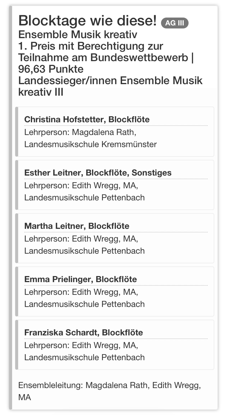 Ergebnis &bdquo;prima la musica&ldquo; Landeswettbewerb Niederösterreich